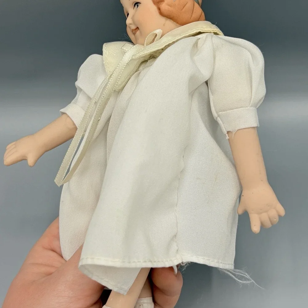 Vintage Bisque And Clothe Doll German Taiwan Circa 1990s Handmade Cotton 8